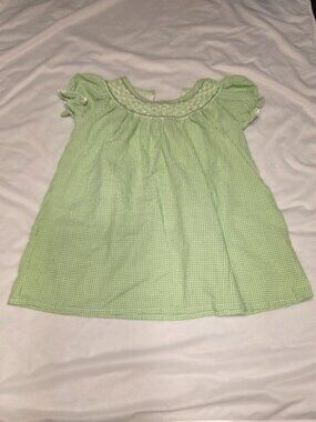 Sunshine Swing Girls Dress Smocked Ruched Size 5 Green Stripes Seersucker